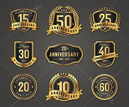 Anniversary gold badge label logo