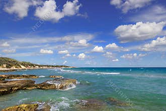 The most beautiful sandy beaches of Apulia. Salento coast: Frassanito Beach ITALY.