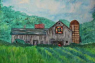 Watercolor Painting of a Quilt Barn