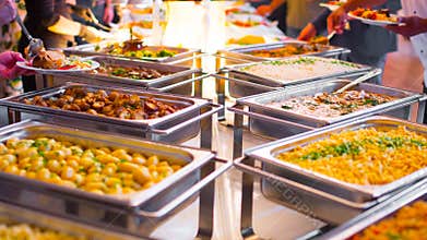 People group catering buffet food indoor in luxury restaurant