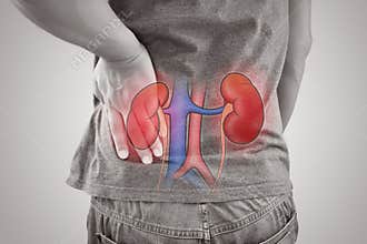 Man kidney failure, Renal failure against gray background