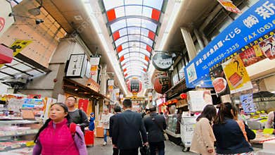 Kuromon Market in Osaka, Japan.