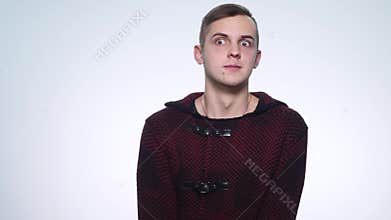 Scared man is frightened and afraid, funny expression