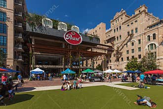 SAN ANTONIO, TEXAS - OCTOBER 7, 2017 - People walking and shopping at the Farmers Market at The Pearl Brewery.