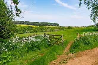 An open gate to a view of rolling English countryside