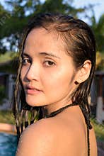 Young beautiful Asian tourist woman enjoying vacation