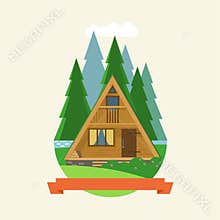 Tiny A-frame house. Vector illustration in flat style