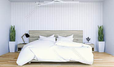 White modern contemporary bedroom interior with copy spce on wall for mock up