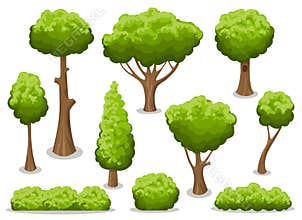 Cartoon bush and tree set
