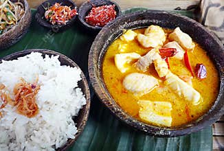 Asian meal - Sea food curry with rice