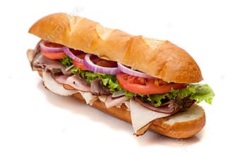 Submarine sandwich on a white background