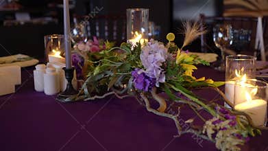 Wedding decor. Wedding interior. Table layout concept. Table decor of newly married. Restaurant interior. Expectation of