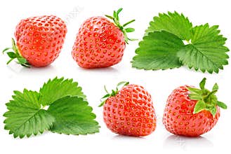 Set fresh red strawberry with green leaves