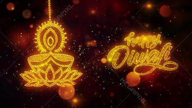Happy Diwali Dipawali With Text Festival text with Shining Glitter Golden particles.10