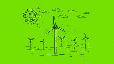 Windmill or wind turbine drawing 2d animation