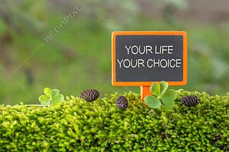 Your life your choice text on small blackboard