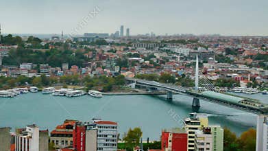 Cityscape Istanbul, Turkey with three bridges over Golden Horn gulf