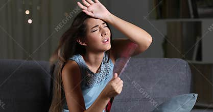 Girl suffering a heat stroke at home in the night
