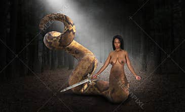 Fantasy Nude Snake Woman, Surreal