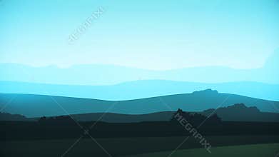 Animation moving of landscape in cartoon style. Digital design concept. Animation mountains background loop