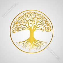 Luxury Bodhi Tree Symbol: Gold Spiritual Emblem for Wellness and Yoga