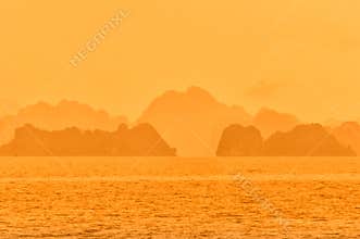 Halong Bay Vietnam dramatic orange sky