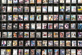 AUGUST 12 2018 - FAIRBANKS ALASKA:Shelves of DVD movie rentals at a Blockbuster Video store