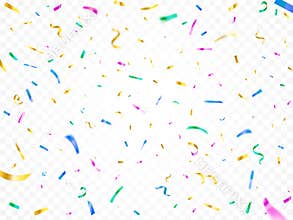 Colorful falling confetti. Christmas festival party decor, carnival decorative shiny papers and flying paper streamers