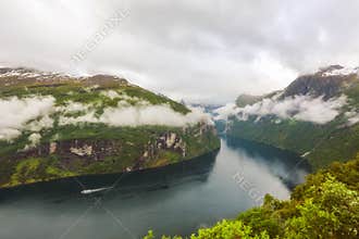 Rain at Geiranger fjord, Norway