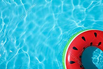 Inflatable ring floating in swimming pool on sunny day