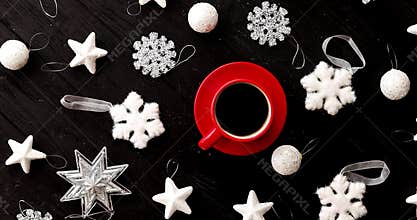 Christmas decorations around hot beverage