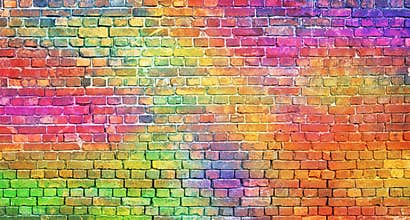 Color brick wall, multi-colored masonry. rainbow background