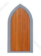 Arched wooden door isolated.