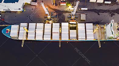 Aerial Time Lapse of Loading & Unloading of Cargo Ship
