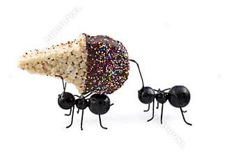 Ants Carrying Cereal Ice Cream Cone
