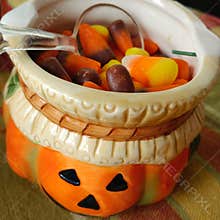 Ceramic Pumpkin Filled With Candy Corn