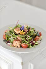 Prawn salad with edible flowers