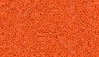 Mechanical Vector Seamless Texture Pattern. Orange. Isolated from the background. Steampunk