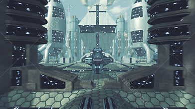 Great travel through a futuristic scifi city with green screen. 4K