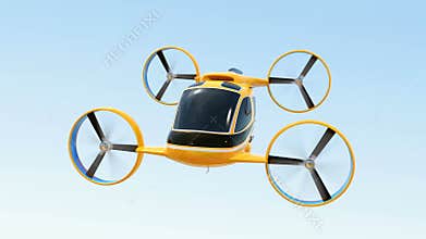 Orange Passenger Drone Taxi flying in the sky