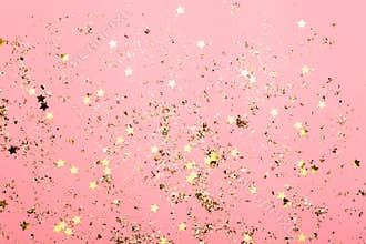 Pink festive confetti background. Bright background for celebration birthday.