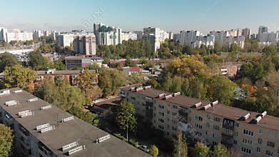 Flight over sleeping area of Zelenograd with old and new houses