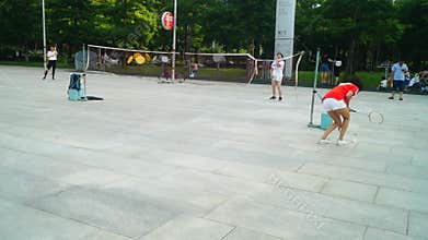 Shenzhen, China: young women are playing badminton.