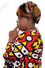 Profile view of fat black African woman thinking