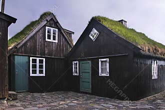 Typical old houses on Tinganes in the old town of Tórshavn of the Faroe Islands.