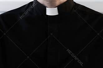 Priest`s collar close up.