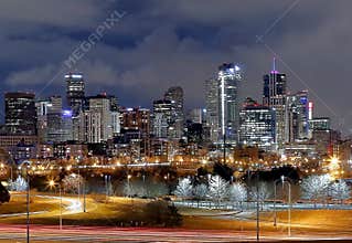 Denver downtown panorama at winter night.