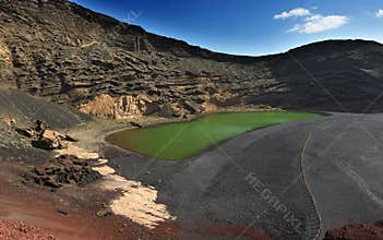 Volcanic landscapes of Lanzarote El Golfo lake