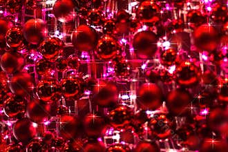 Red Ornaments and Glittery Lights of Christmas Decoration