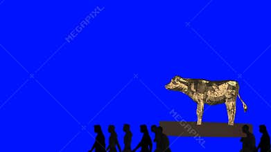 Biblical israelite carrying the golden calf blue screen